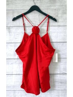 A New Day Red Rose Satin Blouse Women Size XXL